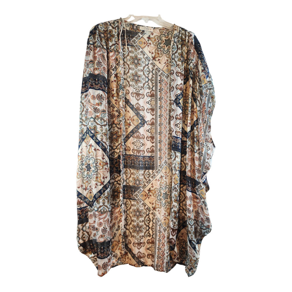 Umgee USA womens sz 1x/2xL open front cardigan kimono duster metallic boho